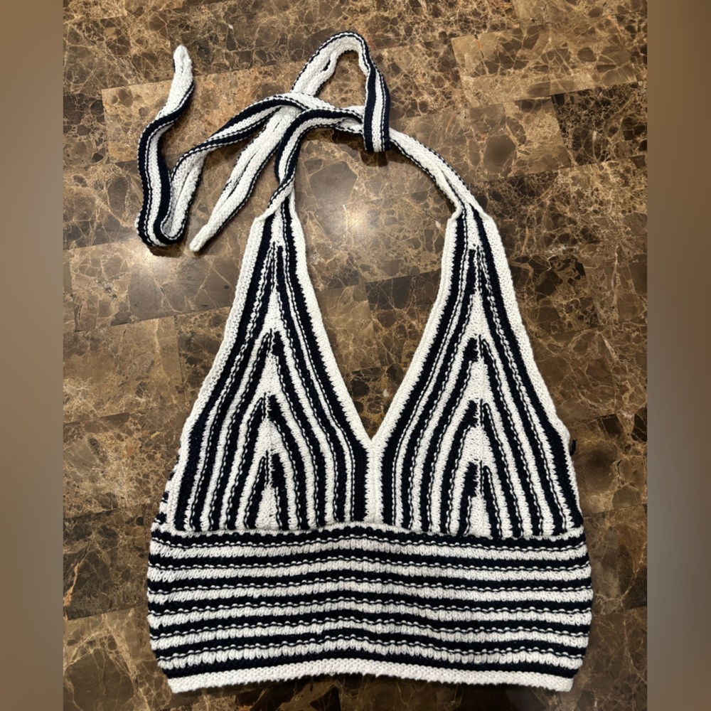 Hollister Black and White Knit Halter Top